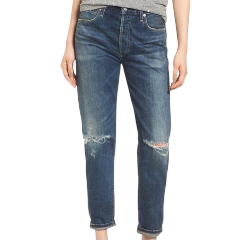 Citizens of Humanity Liya High Rise Classic Fit Crop with Distressed Hem, 26